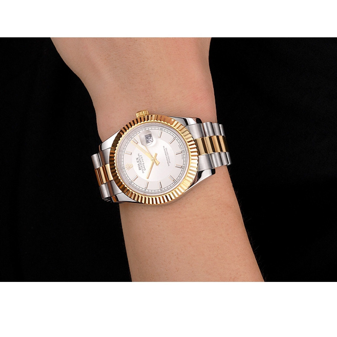 Aaa replica watch Bezel Gold Stainless Dial Swiss Two Rolex Gold Steel Bracelet Tone Datejust Case White 0525